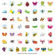 50 pezzi Adesivi sticker in vinile con grafica di insetti e animali, adatti per scrapbooking, diari, computer portatile, paraurti, skateboard, borracce, computer, telefono, cartoni animati, caschi, auto