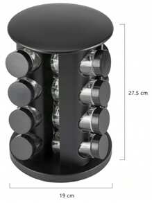 Plateau tournant à épices, carrousel à pots à épices, plateau tournant à épices, conteneurs de stockage d'épices, rond, noir, acier inoxydable (16/20 pots) Support à épices rotatif à 360 °, organisateur avec 16 pièces et 20 pots, autoportant, rangement en acier inoxydable pour cuisine, noir.