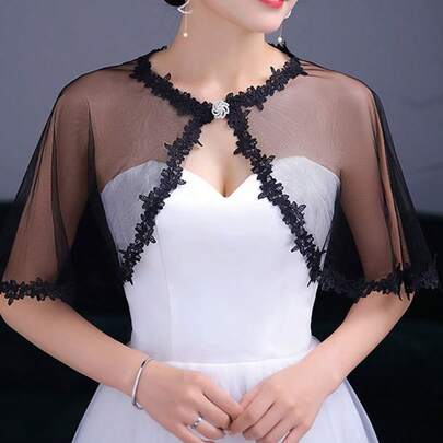 春夏蕾丝新娘披肩/披肩，迷人的白色时尚伴娘装，薄款短上衣外套披肩，适合可爱的新娘秋季女士服装