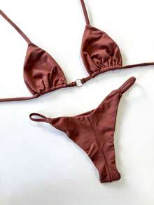 Triangle Bikini With Double String And RING - Ribbon Mark Summer Beach Holidays - 白色 - 查看 4