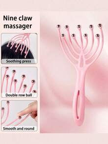 1 件便携式手持头部头皮按摩器，9 爪设计，促进头发生长，深度放松，缓解压力，适合办公室和家庭 SPA 使用 - 彩色 - 查看 2