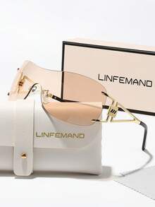 LINFEMAND 时尚无框一体式眼镜，带装饰性镜腿，适合女士，Y2K 风格派对配饰，节日礼物，学院风，适合返校季，包裹式镜腿装饰 - 彩色 - 查看 2