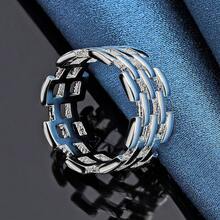 925 Sterling Silver Plated Ring With Weave Hollow Design For Man Ladies Fashion Jewelry Wedding Engagement Party Creative Accessory For Daily Wear & Vacation Idea Gift - Silver - View 5