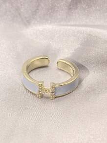 1 pieza Anillo con letra H - Anillo de envoltura abierto minimalista de alta gama con circonia esmaltada, anillo de dedo/índice de moda para mujer