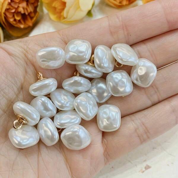5/10/15 piezas Elegantes botones de perla falsa blanca con placa de metal con flor - Forma asimétrica brillante, Sujetadores adecuados para cheongsam, chaleco de traje Tang y camisas de estilo chino, Botones de ropa