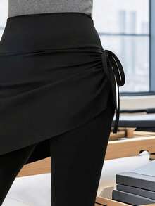 Women's High Waist Drawstring Side Slit Flare Pants, Elegant Sports Fitness Yoga Bell-Bottom Trousers - Black - View 5