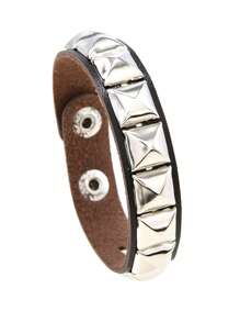 1 Peça Pulseira de Couro Estilo Punk Rock com Pirâmides Metálicas