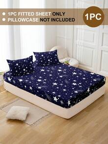 Juego de sábana ajustada con estampado de estrellas fugaces (1 sábana ajustada + 2 fundas de almohada), protector de colchón, funda de colchón para cama, juego de sábanas, suave y transpirable, para camas de todo tamaño - individual, doble, king, queen con bolsillo profundo de hasta 30 cm. Textil para el hogar. - Azul Marino - Ver 2