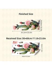 1 pieza Pegatinas de pared de cactus de dibujos animados para habitación de niños - Pegatinas de cactus con flores en acuarela, arte de pared removible para dormitorio infantil, fácil de aplicar, para niños, decoración adorable para guardería - Multicolor - Ver 3