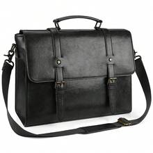 NUBILY Vintage Leather Messenger Bag For Men - 15.6 Inch Waterproof Laptop Briefcase - Retro Satchel Shoulder Bag For Office, College & Business Travel | Fits Most 15.6" Laptops - Black - View 9