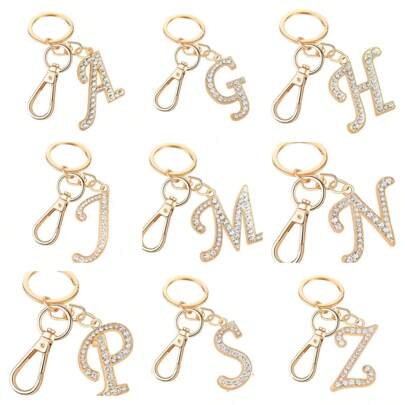 1 قطعة سلسلة مفاتيح من سبيكة وراين ستون بحرف إنجليزي، إكسسوار شخصي لامع، سلسلة مفاتيح حقيبة/سيارة، هدية عيد ميلاد/عطلة، حامل بطاقة هوية، إكسسوارات سيارة، تميمة حقيبة، أفكار هدايا لعيد الميلاد، المعلم، الأخت
