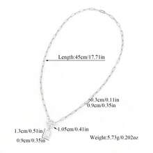 1件经典简约方块字母吊坠，银色不锈钢回形针链项链，女士款 - 銀色 - 查看 2