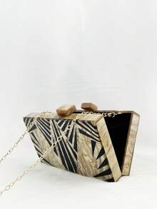 Túi buổi tối họa tiết vân Acrylic, Túi cầm tay hộp cứng đeo chéo, Túi xách chắp vá hình học cho phụ nữ, Túi vuông nhỏ làm quà tặng phù dâu - Cà phê nâu - Xem 6