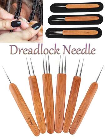 nunify Dreadlock Crochet Hook For Hair Dreadlocks 0.5Mm 0.75Mm Crochet Needle Dreadlock Needle Tool For Locs Braid Craft Bamboo Handle Locs Crochet Needle Steel Crochet Hook