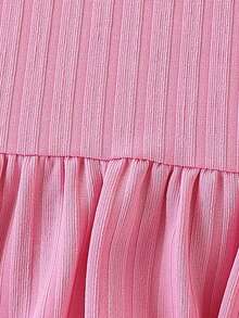 Young Girls 3pcs/Set Summer Casual Dress, Puff Sleeve Striped Floral Print, Fashion Vacation Outdoor Sundress - Multicolor - View 5