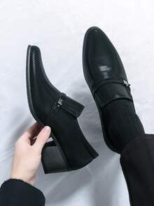 Men's Formal Pointed Toe High Heel Leather Dress Shoes, Minimalist Design - Black - View 13