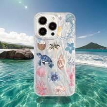 1pc Coconut, Ocean, Turtle, Seaweed, Beach Themed Creative, Minimalist, Fresh Coral Printed Gradient Feather, Laser Shiny Silver Phone Case Compatible With Samsung/Compatible With OPPO/Compatible With VIVO/Compatible With Honor//Compatible With Redmi/Transsion Phones - Multicolor - View 6