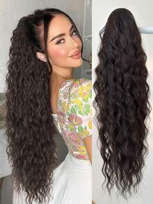 Tóc giả đuôi ngựa dài 28 inch màu nâu đậm, kiểu sóng nước, làm từ sợi tổng hợp, phù hợp cho phụ nữ và bé gái sử dụng hàng ngày và dự tiệc. - Màu nâu tối - Xem 9