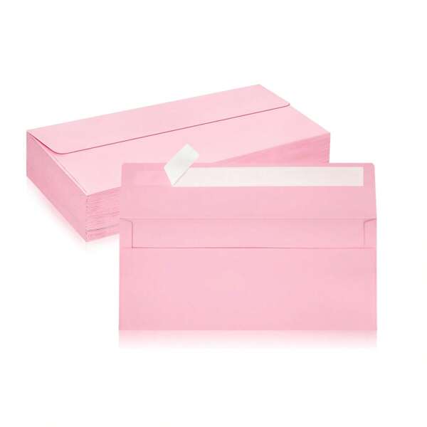 Paquete de 50 sobres comerciales n.°10, sobres estándar confidenciales de autosellado de color rosa para cartas, cheques, facturas, Navidad, cumpleaños, graduación, boda (4.1*9.5 pulgadas)