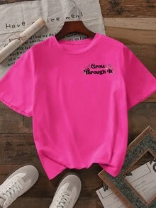 Women's Casual Short Sleeve Round Neck T-Shirt - Hot Pink - View 2