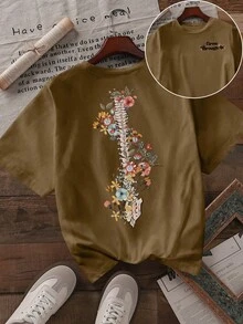 Women's Casual Short Sleeve Round Neck T-Shirt - Brown - View 1