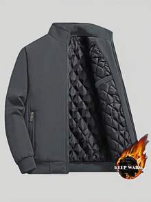 1pc Men's Casual Stand Collar Cotton-Padded Jacket, Fashionable & Comfortable Outerwear For Autumn/Winter - Xám - Xem 2