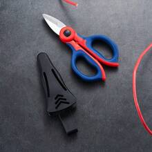 Ciseaux d'électricien en acier au carbone de haute qualité, pinces industrielles lourdes pour câbles, lames anti-dérapantes pour déposer manuellement. Kit de ciseaux d'amélioration de l'habitat + étui - Rouge et bleu - Voir 5