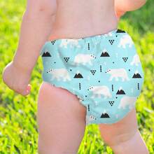 1pc Printed Polar Bear Pattern Reusable Cloth Diaper, Soft Thermal Lined, Breathable Baby Training Pants