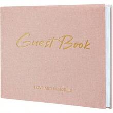 Wedding Guest Book, Guest Book Wedding Reception - Classic Baby Shower Guest Book, 100 Blank Pages For Bridal Shower Birthday Graduation Sign In And Photos, Beige - Pink - View 1