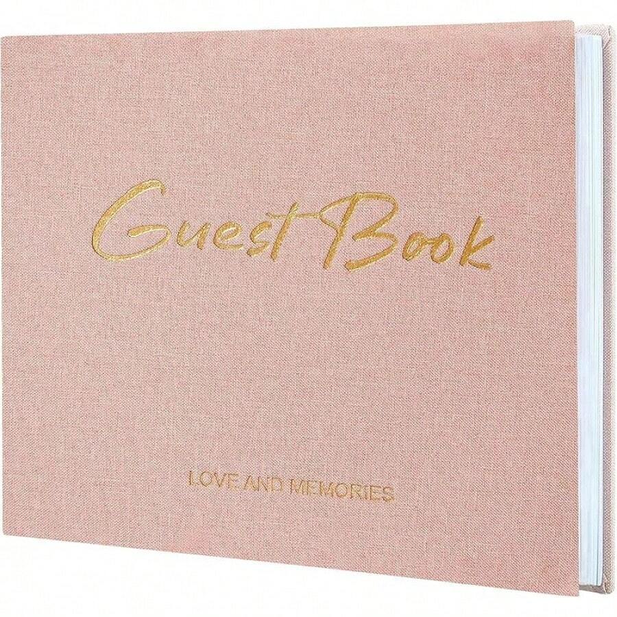 Wedding Guest Book, Guest Book Wedding Reception - Classic Baby Shower Guest Book, 100 Blank Pages For Bridal Shower Birthday Graduation Sign In And Photos, Beige - Pink - View 1