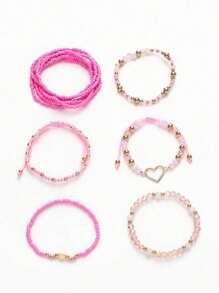 10pcs/Set Handmade Bohemian Style Beaded Heart Decor Bracelets For Women, Jewelry Set