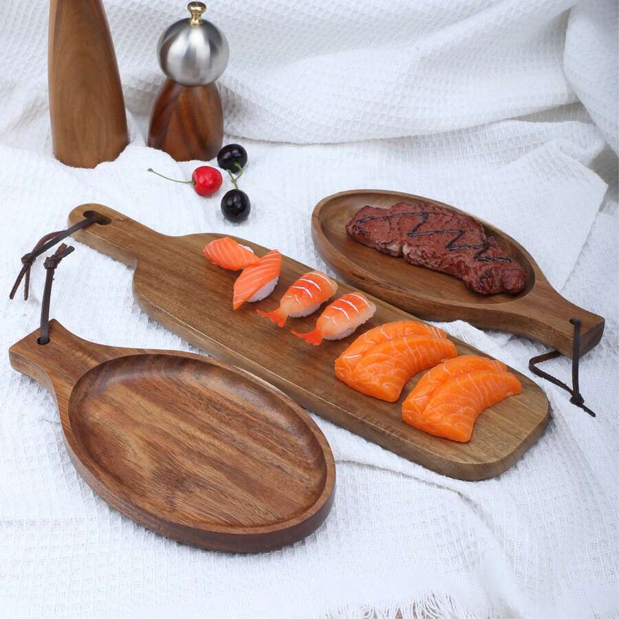 檀香木托盘，木质餐盘，甜点盘，小吃盘，茶盘，寿司盘，浅盘，早餐盘，适用于甜点，小吃，下午茶，杯垫，开胃菜，寿司，下午茶。毕业季，返校季，婚礼托盘，父亲节。适合全年使用的木质托盘。
