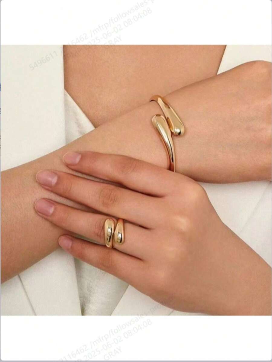 2 Stücke Set aus Armband in Tropfenform und offenem Ring