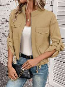 Chaqueta corta de manga larga con detalle de cordón, informal