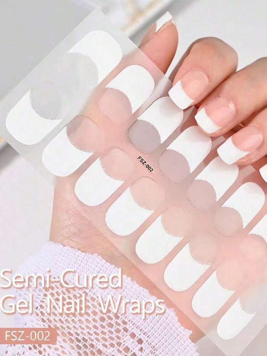 French Nail Stickers, French Semi-Cured Gel Nail Stickers, UV Gel Nail Stickers, Suitable For The Curvature Of Nail Art, DIY UV Lamp Cured Nail Stickers
