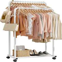 Perchero de ropa Sakugi - Perchero con estantería de malla de almacenamiento y ruedas, perchero de metal resistente para colgar ropa, vestidos, abrigos, con gran capacidad de carga, fácil montaje, color blanco, 28.0"X16.0"X59.0" - Blanco - Ver 1