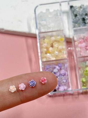 1 Box Mini Flower Flat Acrylic Nail Decorations, 4mm Mini Special Color Camellia Flower Nail Art Decorations, Assorted Mini Flower Dome Shaped Gems, DIY Nail Art Beads - Unscented, Tools And Accessories