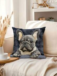 1/2/4pcs Vintage French Bulldog Pattern Throw Pillow Covers, 17.7x17.7 Inches, Single-Sided Print, 100% Polyester, Machine Washable, Zipper Closure, Woven Decorative Pillow Covers, Suitable For Various Room Types, Autumn Decor, Room Decor - Black - View 6