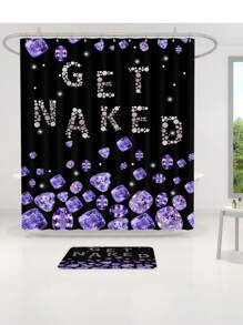 1pc/4pcs Purple Diamond Pattern Multifunctional Bathroom Set, Including Waterproof Shower Curtain With 12 Hooks, Anti-Slip Bath Mat, U-Shaped Floor Mat And Round Toilet Lid Cover, Suitable For All Bathroom Scenes Bathroom Accessories Back To School