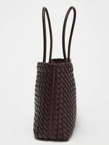 [Women's Shoulder Bag] WOVEN TOTE BAG, Fashionable Top Handle Bag, Solid Color Simple Shoulder Bag, Women's Handbags Luxury Design For Everyday Style - Burgundy - View 6