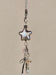 1 pieza Carcasa de teléfono con cadena de estrella plateada, colgante de llavero con diseño de estrella lindo, cordón para teléfono, llavero, pulsera personalizada con encantos, accesorio de teléfono para niña - Multicolor - Ver 6