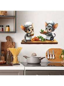 Kitchen Stickers/Decorative Stickers Cartoon Kitten Chef Stickers Waterproof And Dustproof Stickers, 1 Piece Pvc Material Removable Wear-Resistant Stickers, Wall Stickers 19.7*11.8 Inches, Suitable For Kitchen Decoration, Wall Decoration, Restaurant Decoration, Interesting Birthday Gifts, Graduation Gifts, Make Your Home A New Look