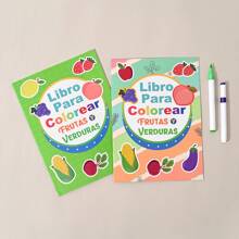 Livro de Colorir Educacional em Espanhol Idades 3+ - Aprenda Animais, Frutas, Legumes com Papel Grosso, Desenho Fácil e Atividade de Rabiscar, De Volta às Aulas, Material Escolar