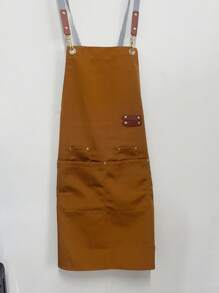 1 pieza Delantal de chef para hombres y mujeres con bolsillo, profesional para cocinar - Ajustable - Delantal de peto, resistente al agua y al aceite, usado en tiendas de leche con té, pastelerías, restaurantes de sushi, restaurantes occidentales, salones de uñas, floristerías, fruterías, cafeterías