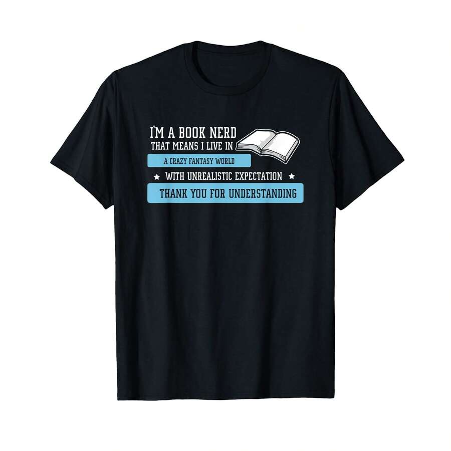 Book Nerd Literature Gift For Book Nerds And Book Readers T-Shirt, LU Gifts For Mom - Black - View 1