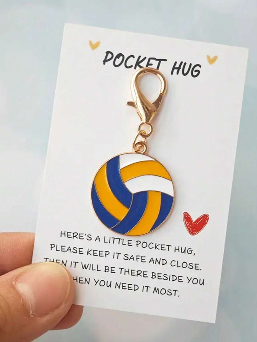 [排球钥匙扣] 铝合金励志排球钥匙扣吊饰 | 2.12 英寸 X 3.15 英寸口袋拥抱设计，非常适合体育迷、生日、情人节、母亲节、父亲节 | 鼓励信物、迷你纪念品礼物