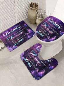 1/4 pièces Rideau de douche avec papillon violet de la Saint-Valentin, ensemble de salle de bain, rideau de douche avec motif floral et citations inspirantes, galaxie (avec tapis), rideau de douche romantique moderne (avec ensemble de tapis de bain et 12 crochets), décoration et accessoires de salle de bain, retour à l'école