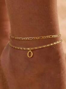TUANZISP Conjunto de 2 tornozeleiras femininas luxuosas com letras douradas, tornozeleiras personalizadas com iniciais de A a Z, tornozeleiras femininas elegantes e sensuais em camadas, presente perfeito para ela, acessório de joia elegante e glamoroso