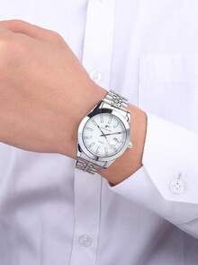 RICECGO Men's Classic Quartz Watch, Business Style, Round Dial, Calendar Function, Stainless Steel Strap, Suitable For Daily Wear, Ideal Gift For Birthday Or Special Occasions, Also An Affordable Back-To-School Watch