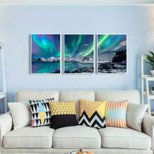 3pcs Frameless Canvas Prints, Suitable For Living Room Wall Decoration, Bedroom And Dining Room Wall Decoration, Office Home Art Hangings, Farmhouse Style Canvas Hangings, Aurora Landscape Paintings,Decoration Maison,Tableau Mural